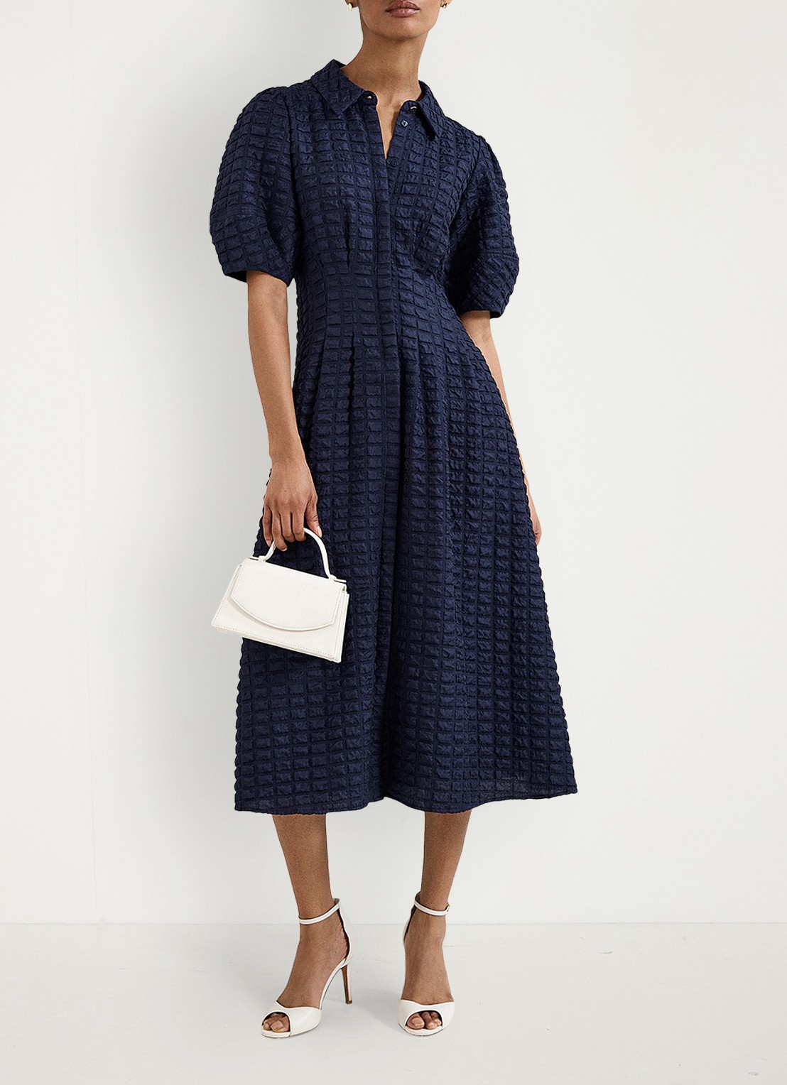 Phase Eight Yasmine midi jurk met pofmouw - detail 7 blauw