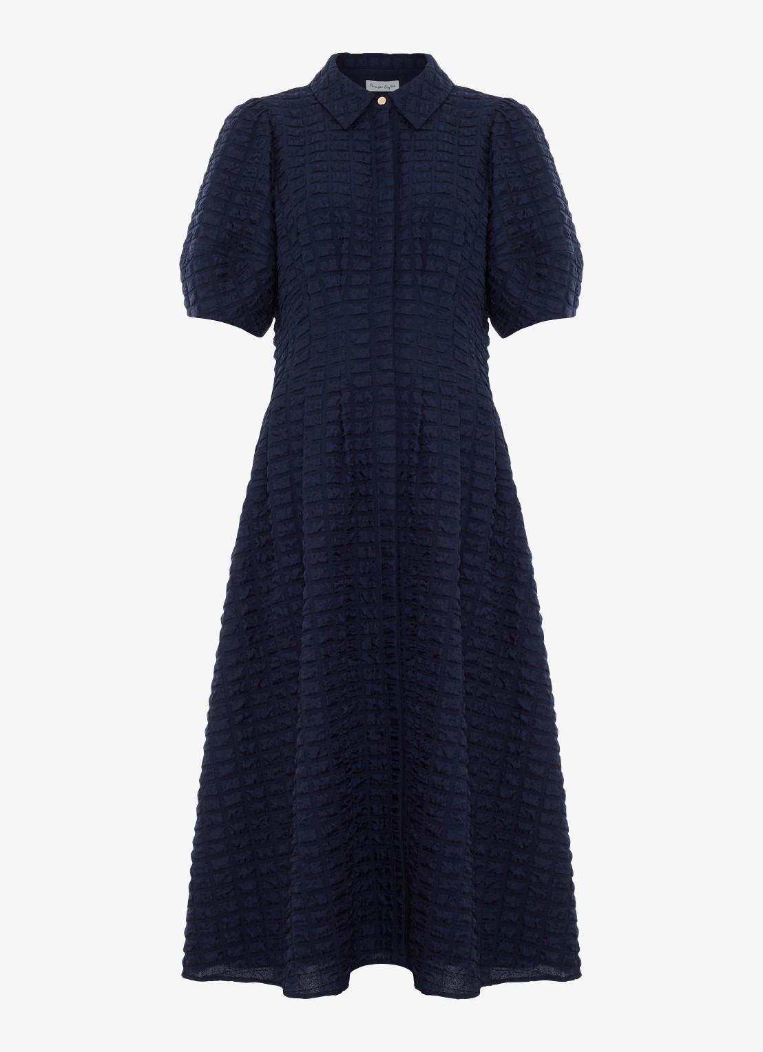 Phase Eight Yasmine midi jurk met pofmouw - voorkant blauw
