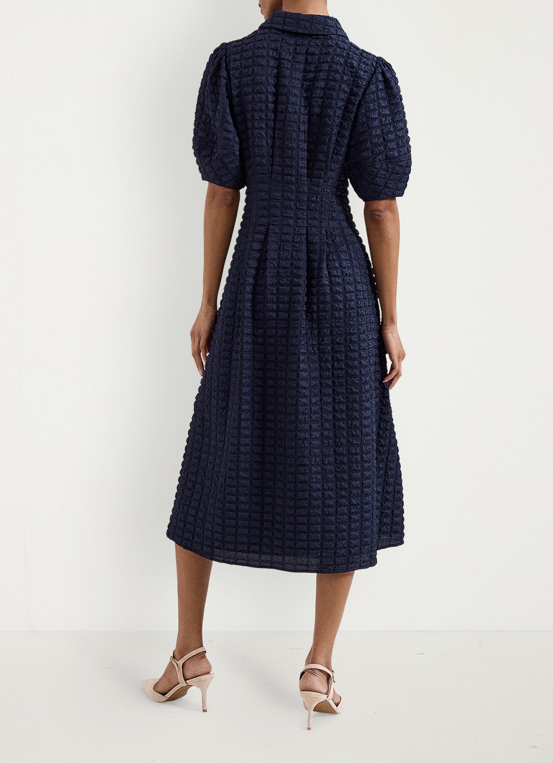 Phase Eight Yasmine midi jurk met pofmouw - achterkant 8 blauw