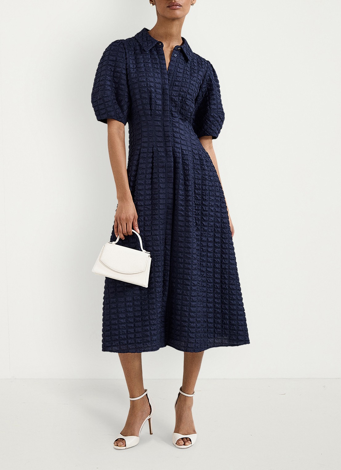 Phase Eight Yasmine midi jurk met pofmouw - detail 7 blauw