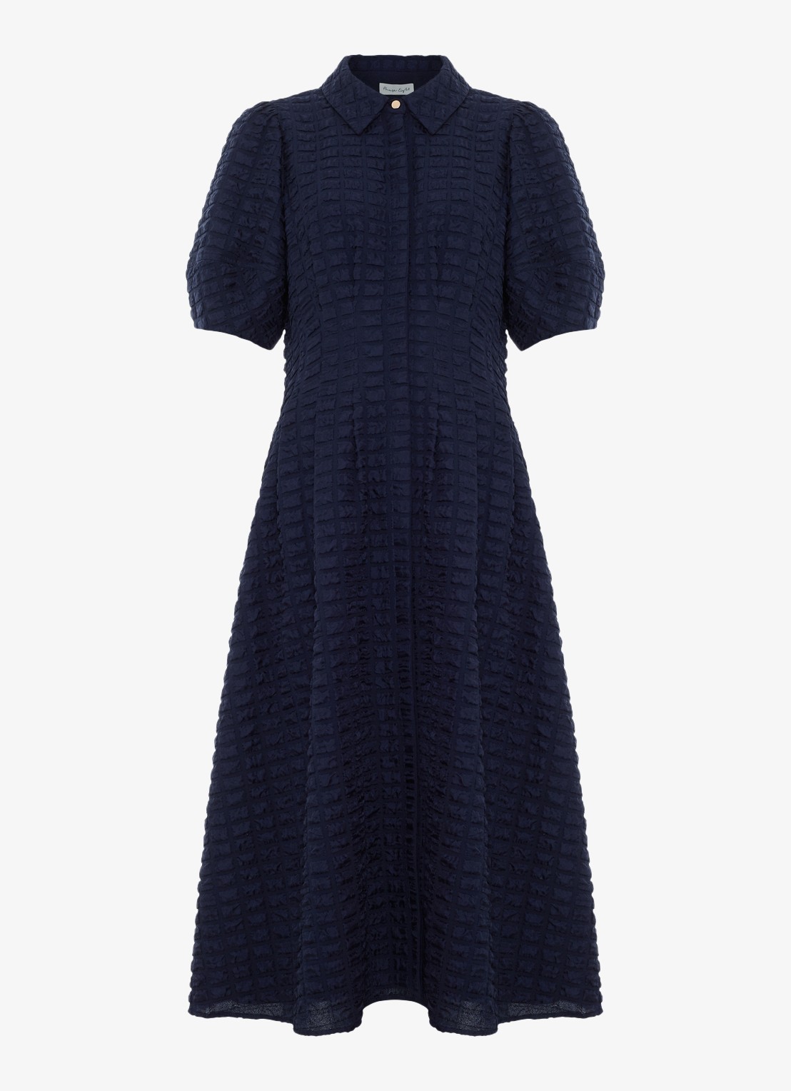 Phase Eight Yasmine midi jurk met pofmouw - voorkant blauw