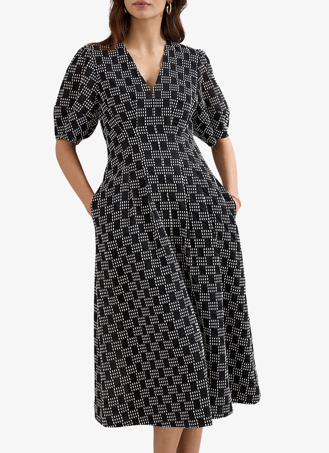 Phase Eight Yasmine midi jurk met print - detail 5 zwart