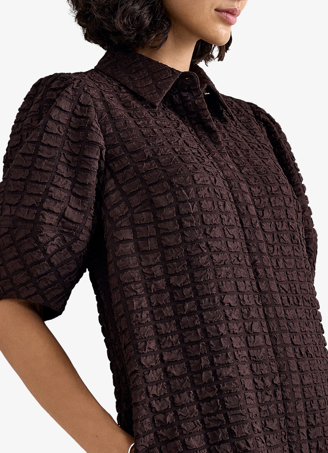 Phase Eight Yasmine mini blousejurk met pofmouwen - detail 2 bruin