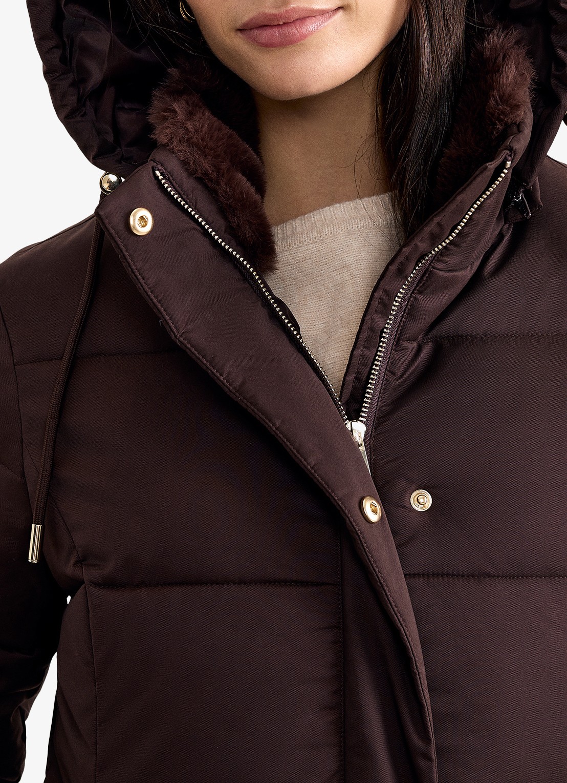 Phase Eight Yasmine puffer jas met afneembare capuchon - detail 5 aubergine