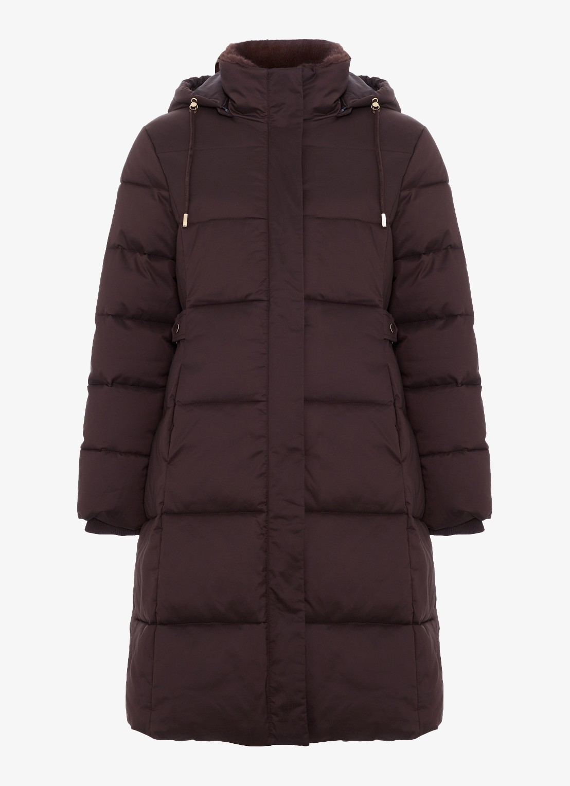 Phase Eight Yasmine puffer jas met afneembare capuchon - voorkant aubergine