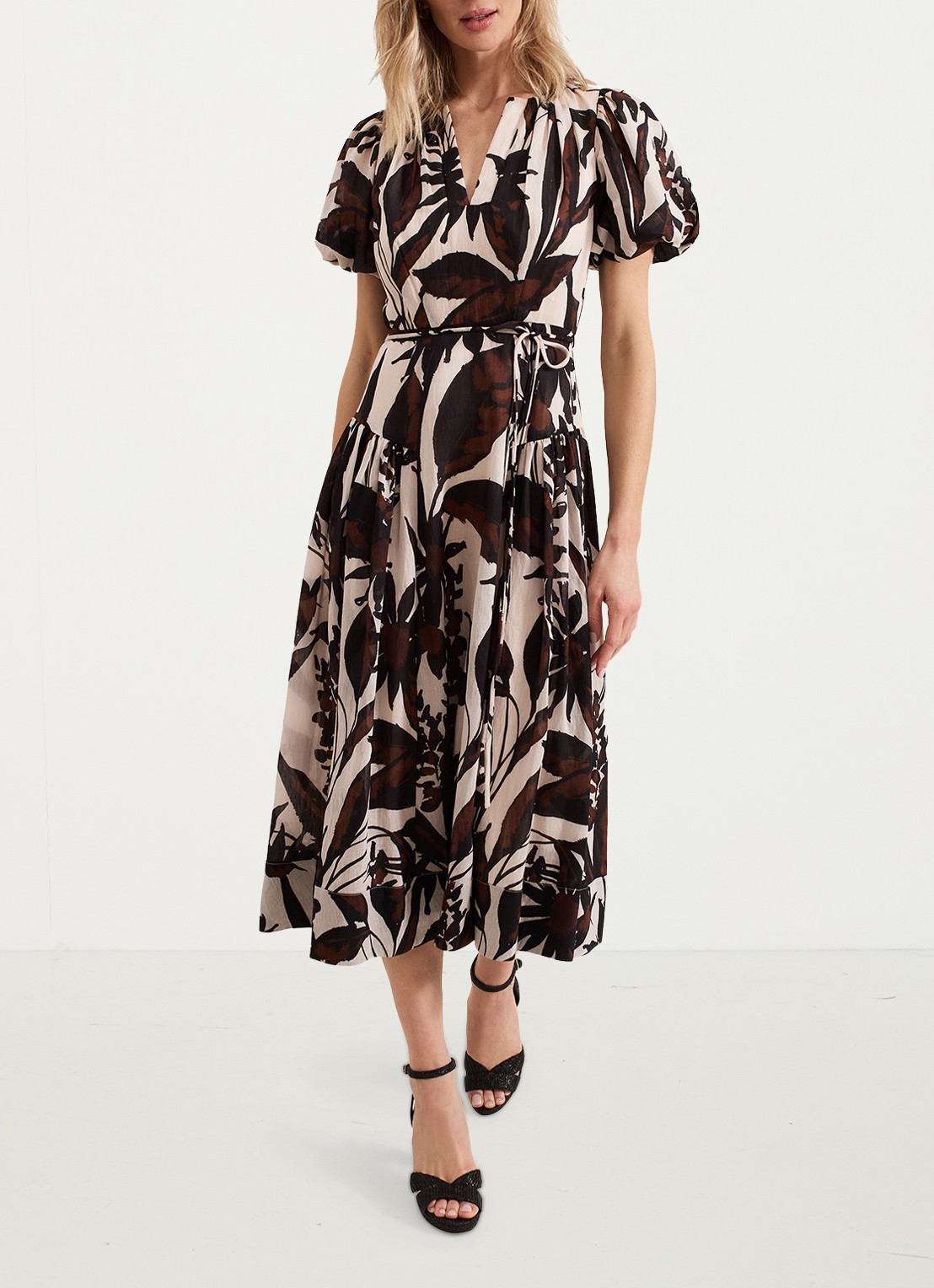Phase Eight Zarah midi wikkeljurk  met print - voorkant 8 zwart