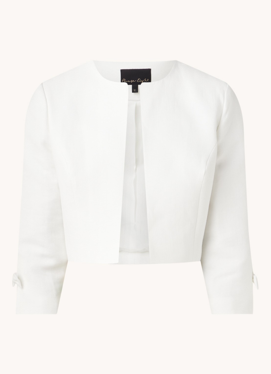 Phase Eight Zoelle cropped blazer met strikdetail en structuur - voorkant 2 gebroken wit
