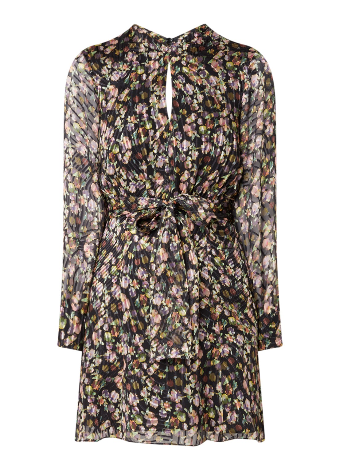 Phillippa mini jurk in zijdeblend met bloemenprint - voorkant 2 zwart