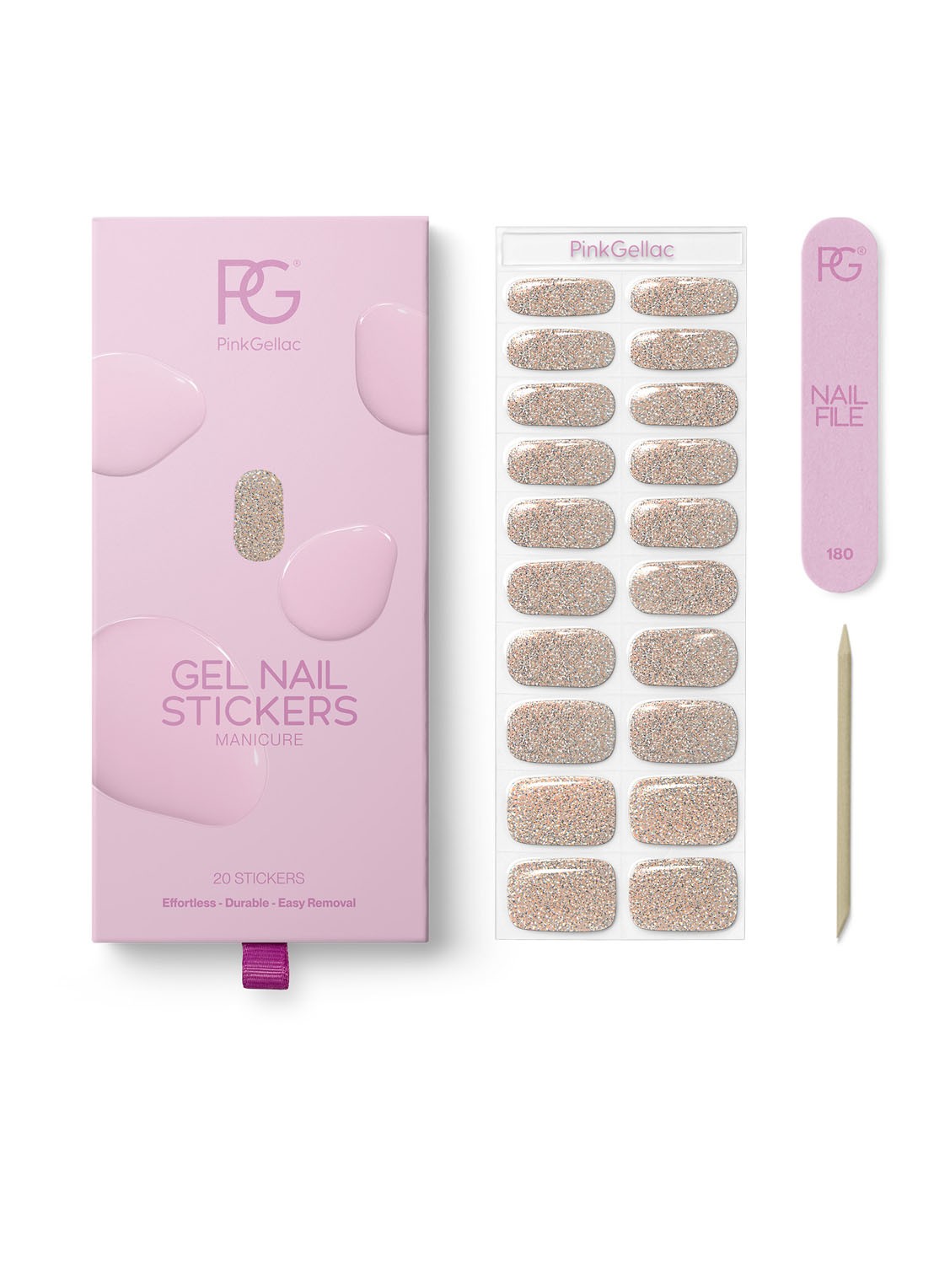 Pink Gellac Gel Stickers - nagelstickers - voorkant 4 champagne sparkle