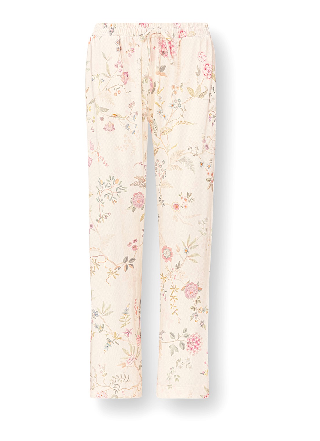 Pip Studio Belin Bodhi Flower pyjamabroek met bloemenprint - voorkant 3 gebroken wit