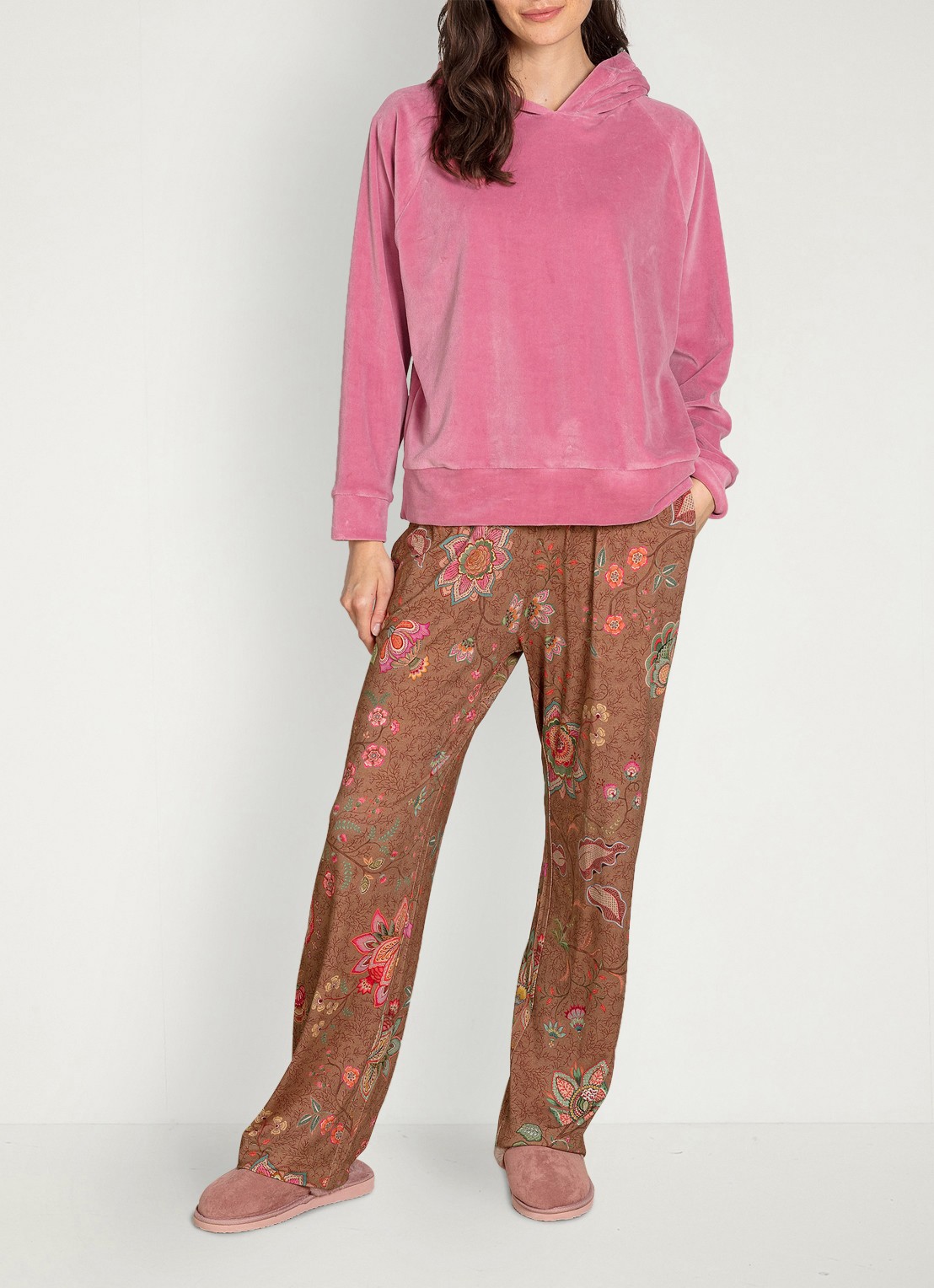 Pip Studio Belin Mumbai Morning pyjamabroek met bloemenprint - detail 6 bruin