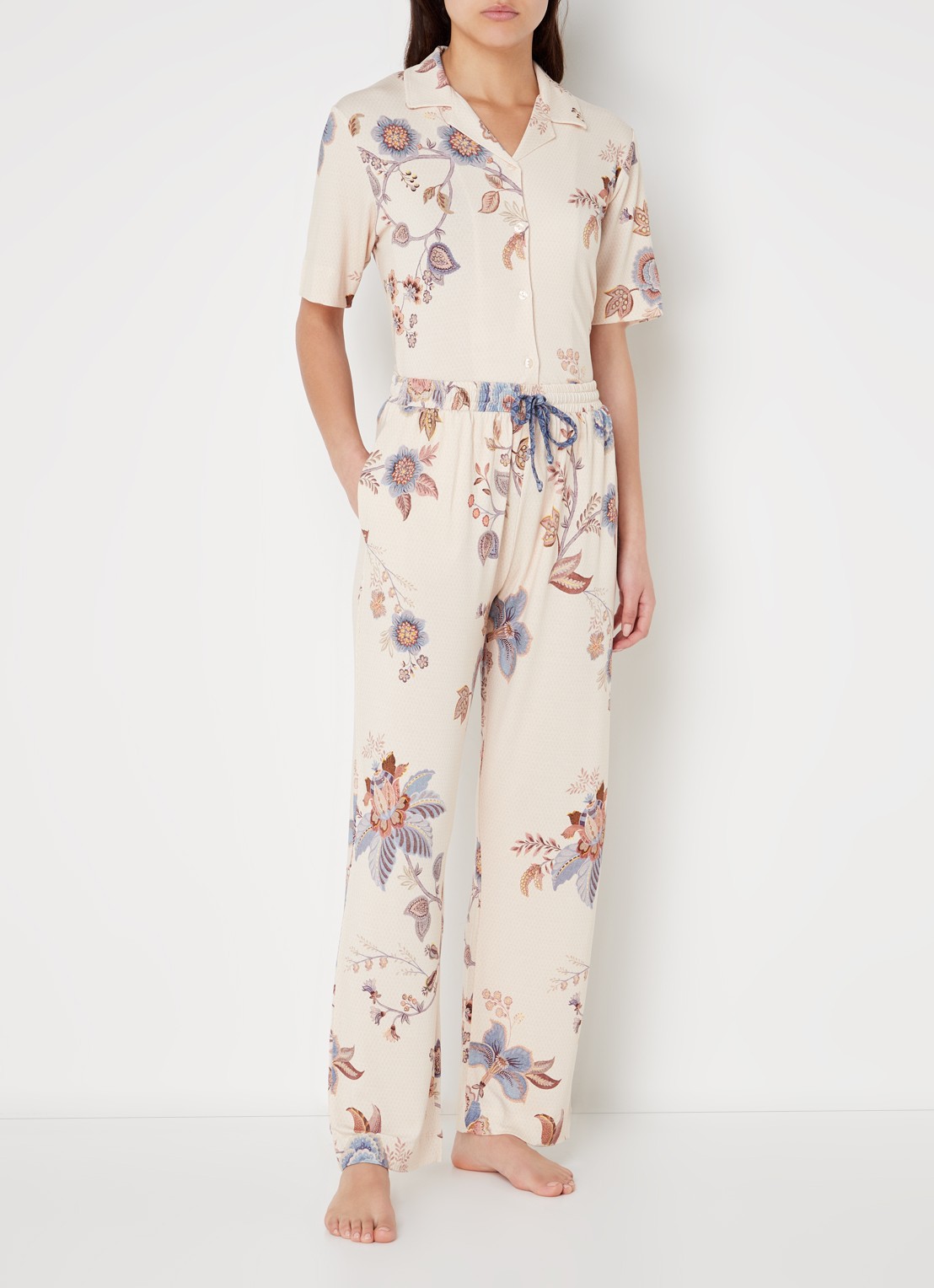 Pip Studio Belin pyjamabroek met bloemenprint - voorkant 2 lindegroen