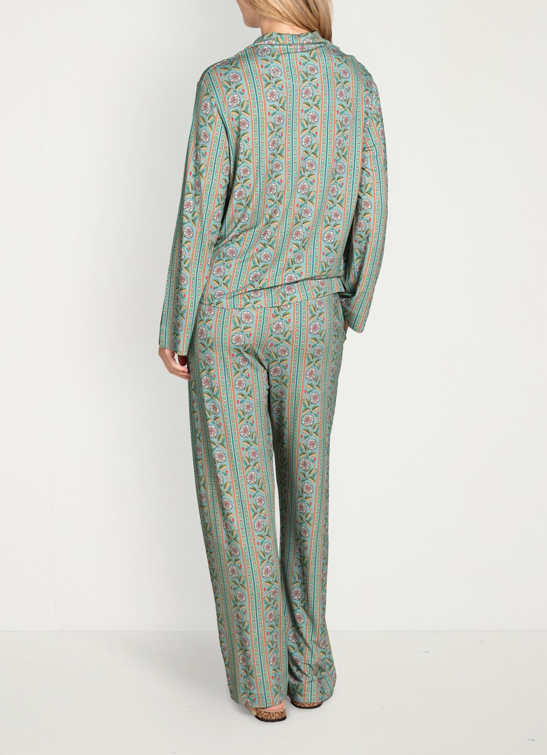 Pip Studio Belin Rosa Rani pyjamabroek met bloemenprint - detail 2 turquoise