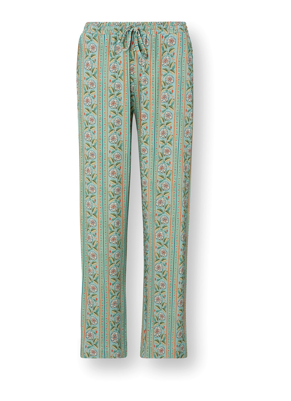 Pip Studio Belin Rosa Rani pyjamabroek met bloemenprint - voorkant 4 turquoise