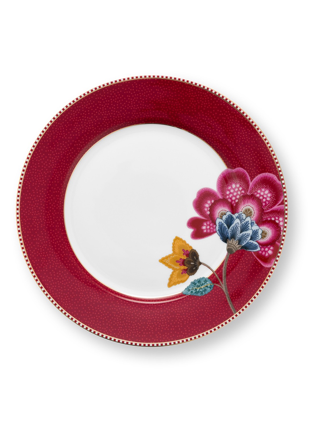 Pip Studio Blooming Tales dinerbord 23 cm - voorkant 2 donkerrood