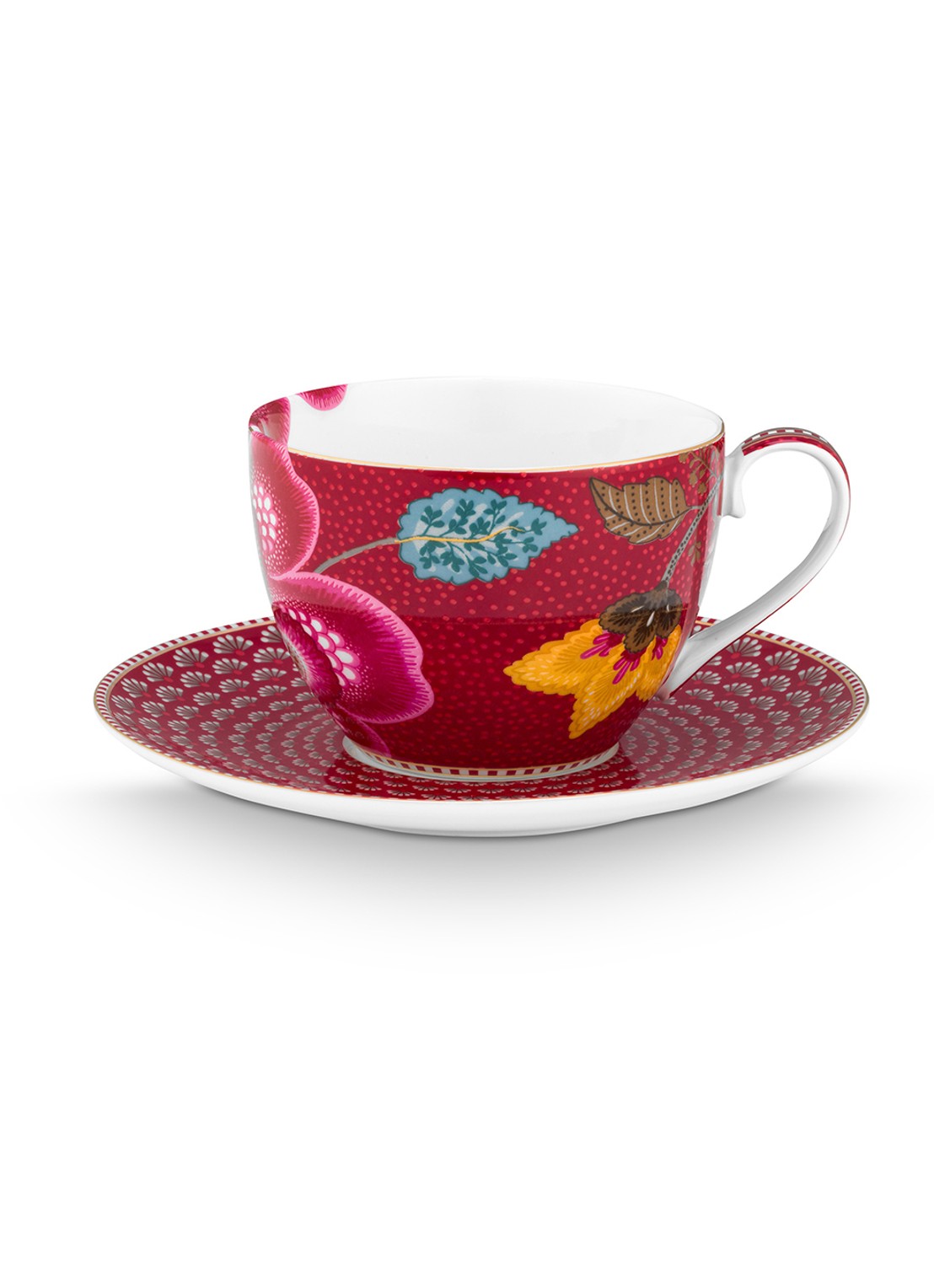 Pip Studio Blooming Tales Fantasy kop en schotel set van 2 - achterkant 7 donkerrood