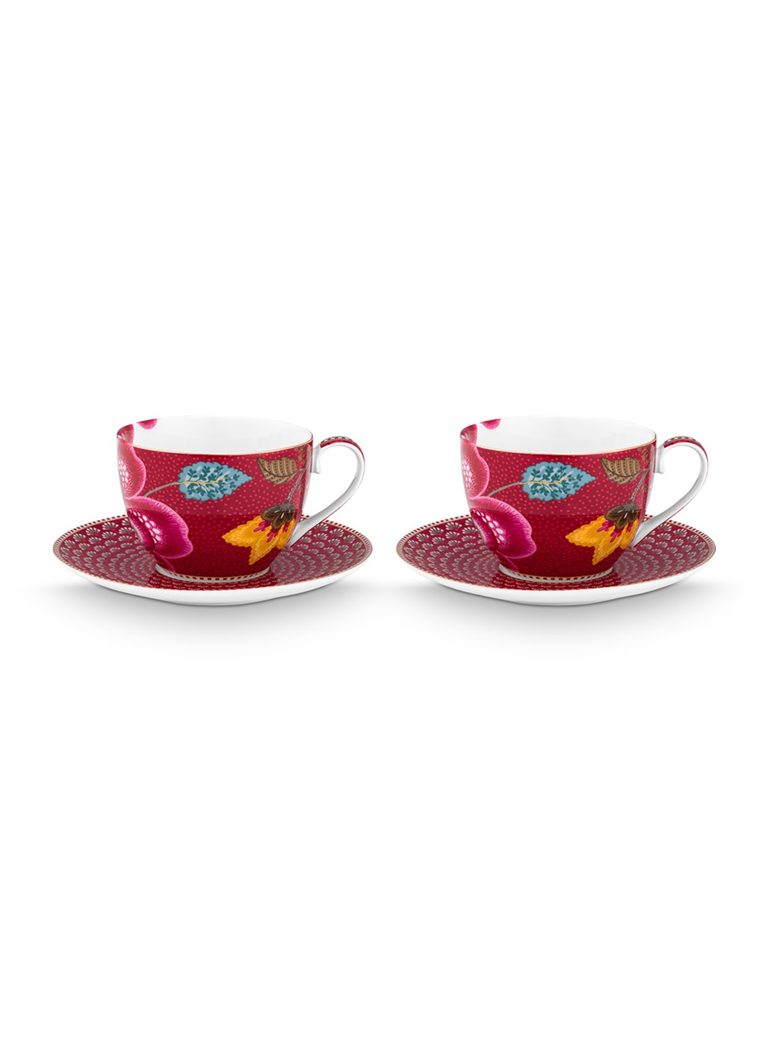 Pip Studio Blooming Tales Fantasy kop en schotel set van 2 - detail donkerrood