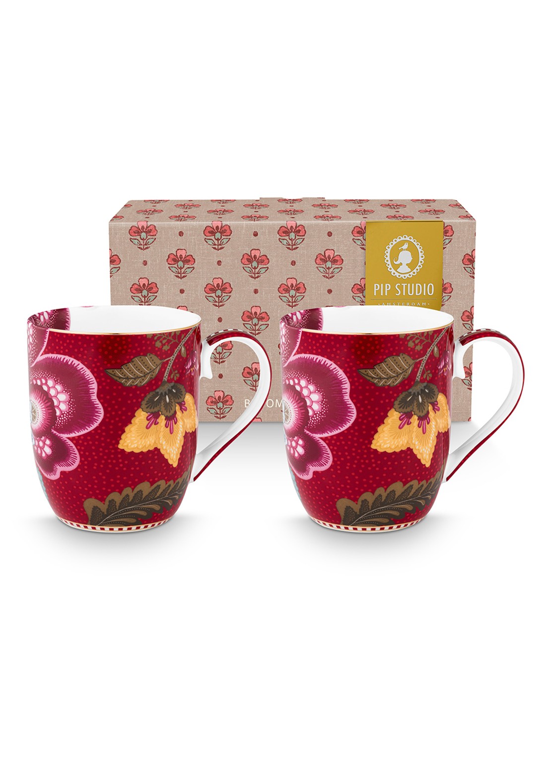 Pip Studio Blooming Tales Fantasy kopje set van 2 - voorkant 2 donkerrood