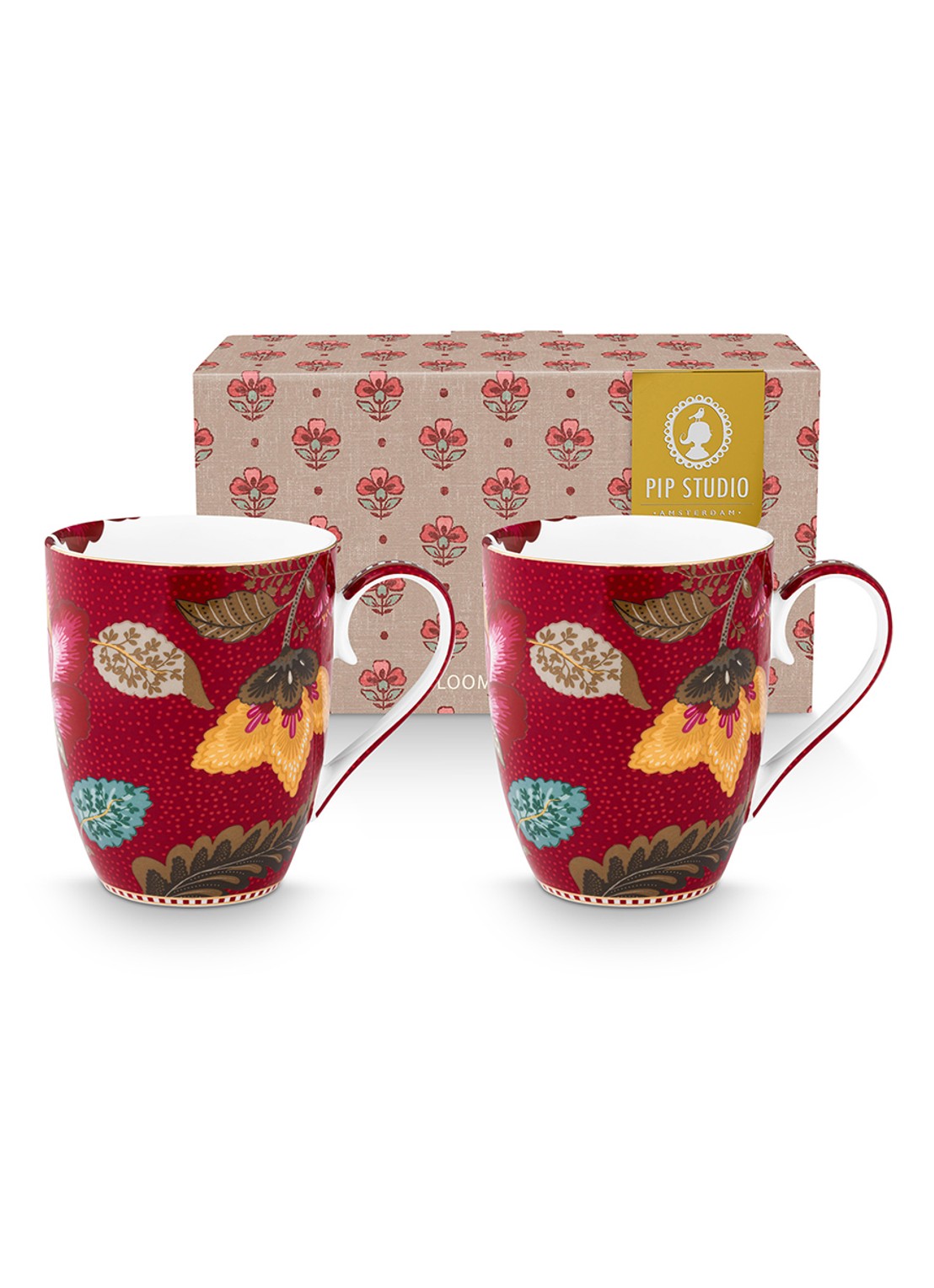 Pip Studio Blooming Tales Fantasy mok set van 2 - voorkant 4 donkerrood