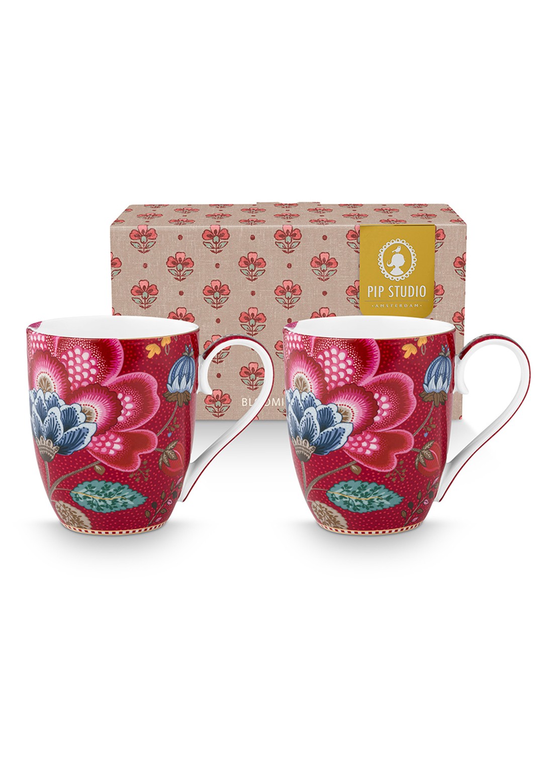 Pip Studio Blooming Tales Fantasy mok set van 2 - voorkant 2 donkerrood