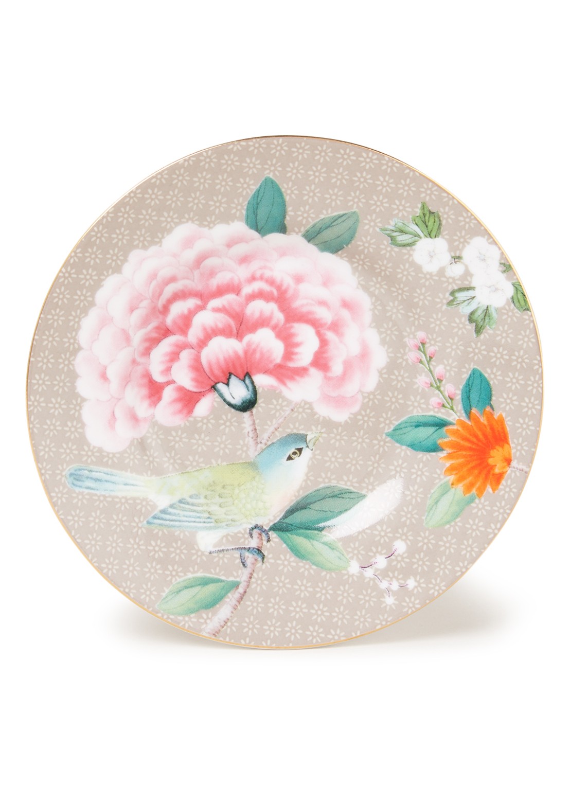 Pip Studio Blushing Birds gebaksbord 12 cm - voorkant 3 khaki