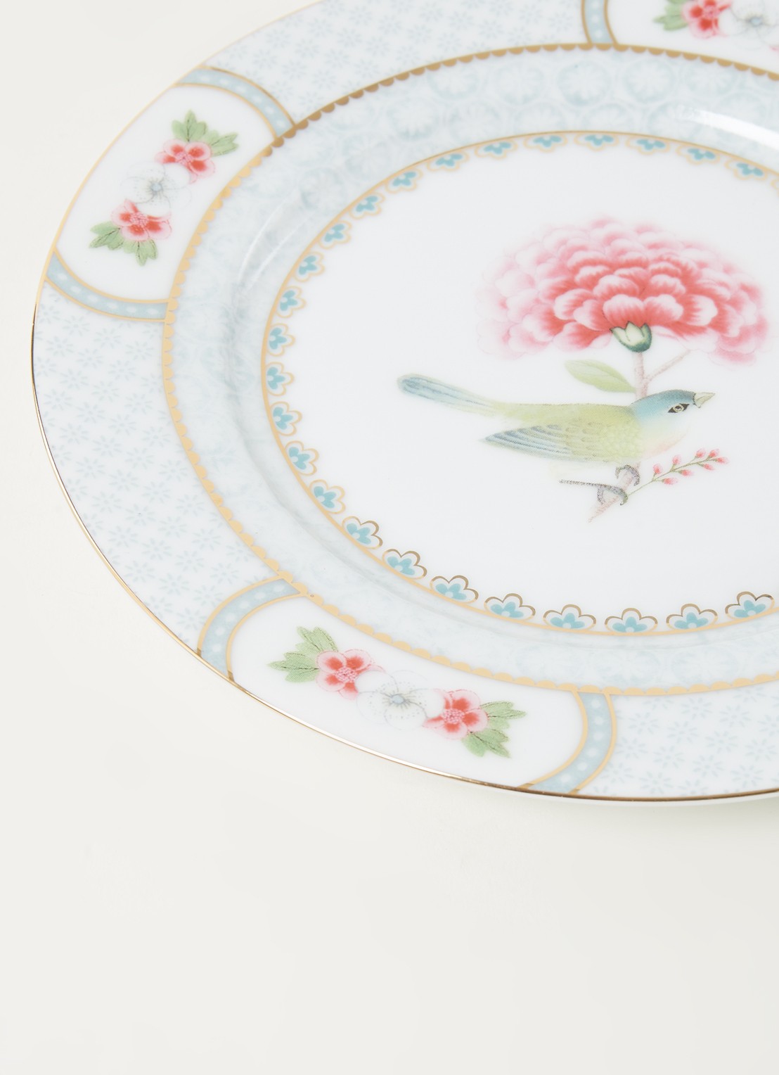 Pip Studio Blushing Birds gebaksbordje 17 cm  - detail lichtblauw