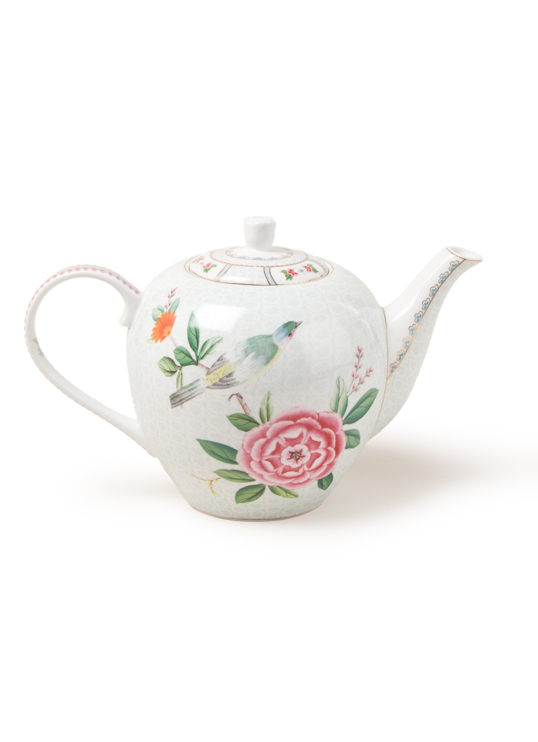 Pip Studio Blushing Birds theepot 1,6 liter - voorkant lichtblauw