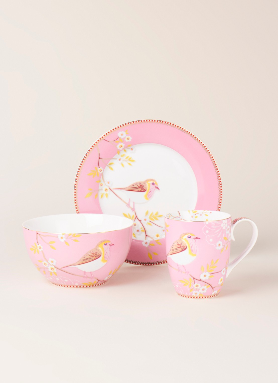 Pip Studio Early Bird serviesset 3-delig - voorkant 3 roze