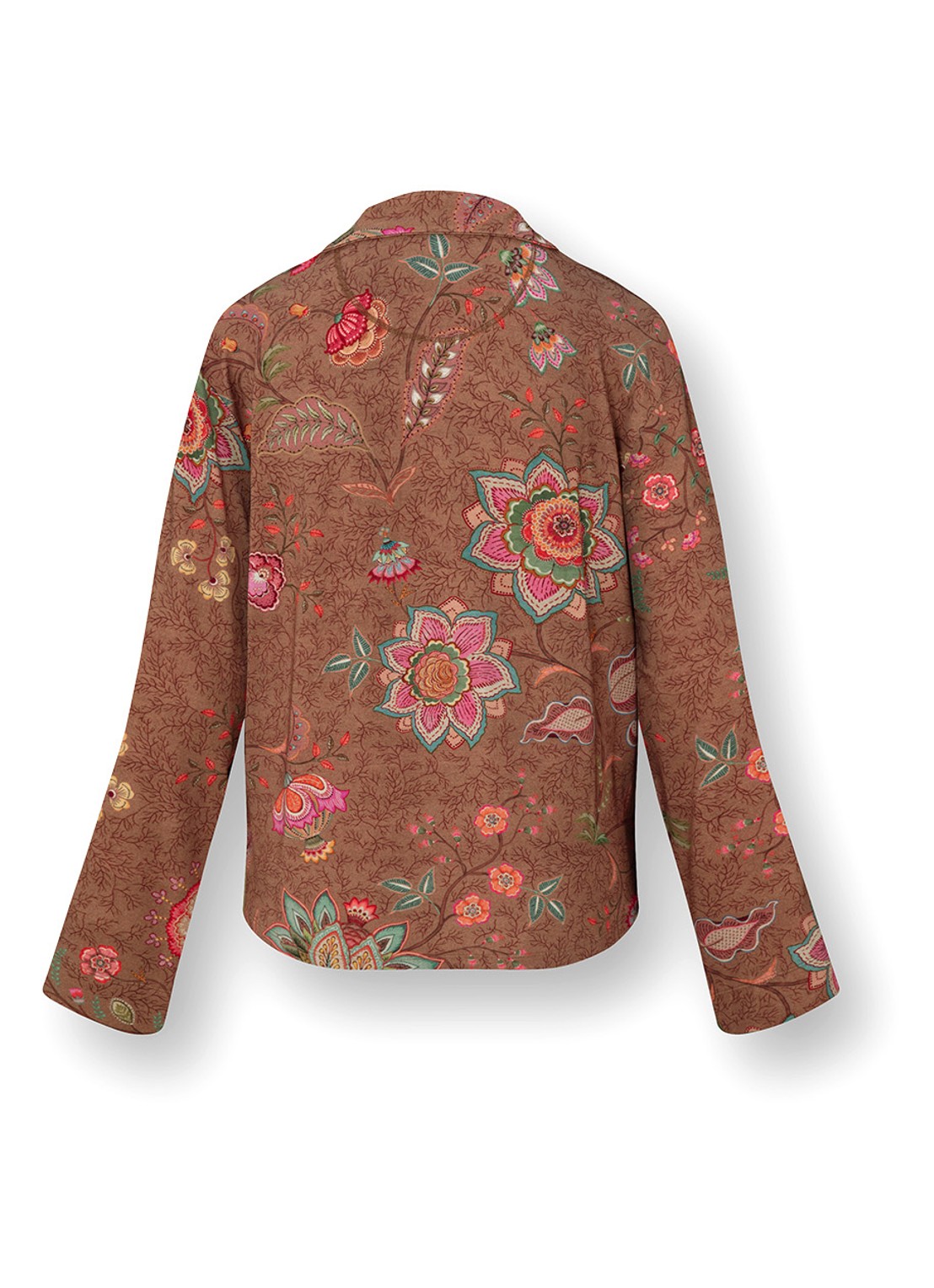 Pip Studio Faye Mumbai Morning pyjamatop met bloemenprint - achterkant bruin