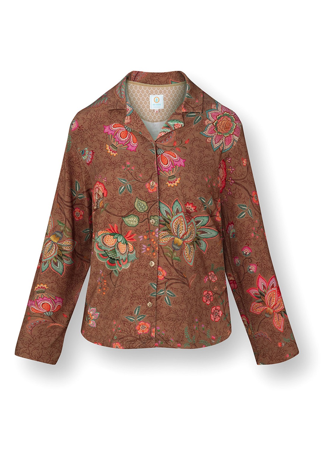 Pip Studio Faye Mumbai Morning pyjamatop met bloemenprint - voorkant 4 bruin