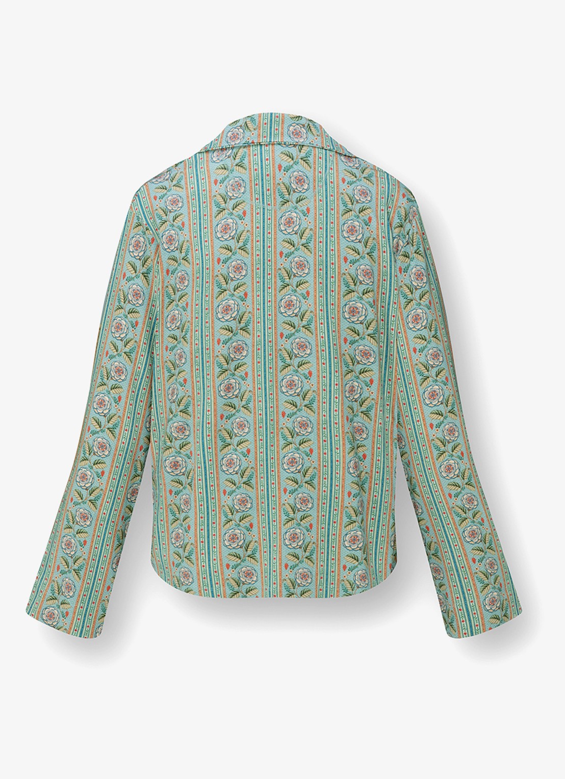 Pip Studio Faye Rosa Rani pyjamatop met bloemenprint - achterkant turquoise