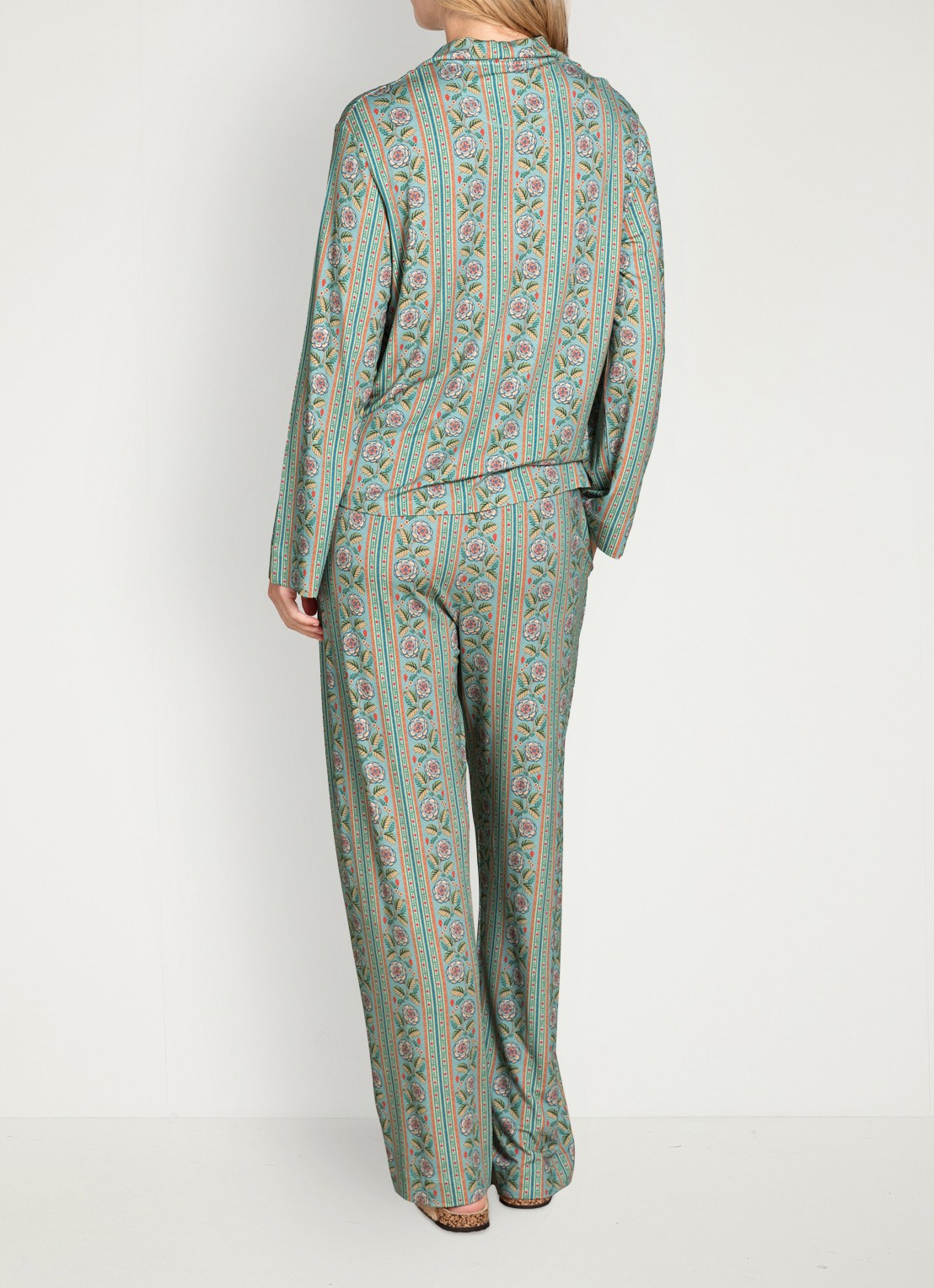 Pip Studio Faye Rosa Rani pyjamatop met bloemenprint - detail 3 turquoise
