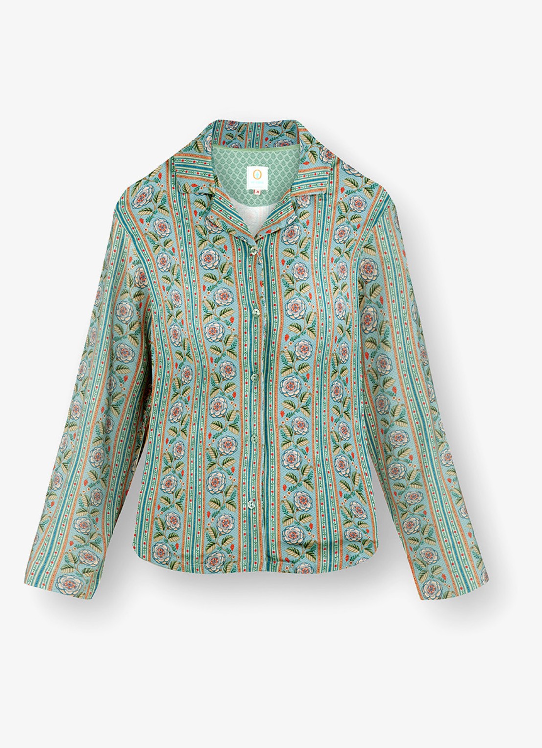 Pip Studio Faye Rosa Rani pyjamatop met bloemenprint - voorkant 4 turquoise