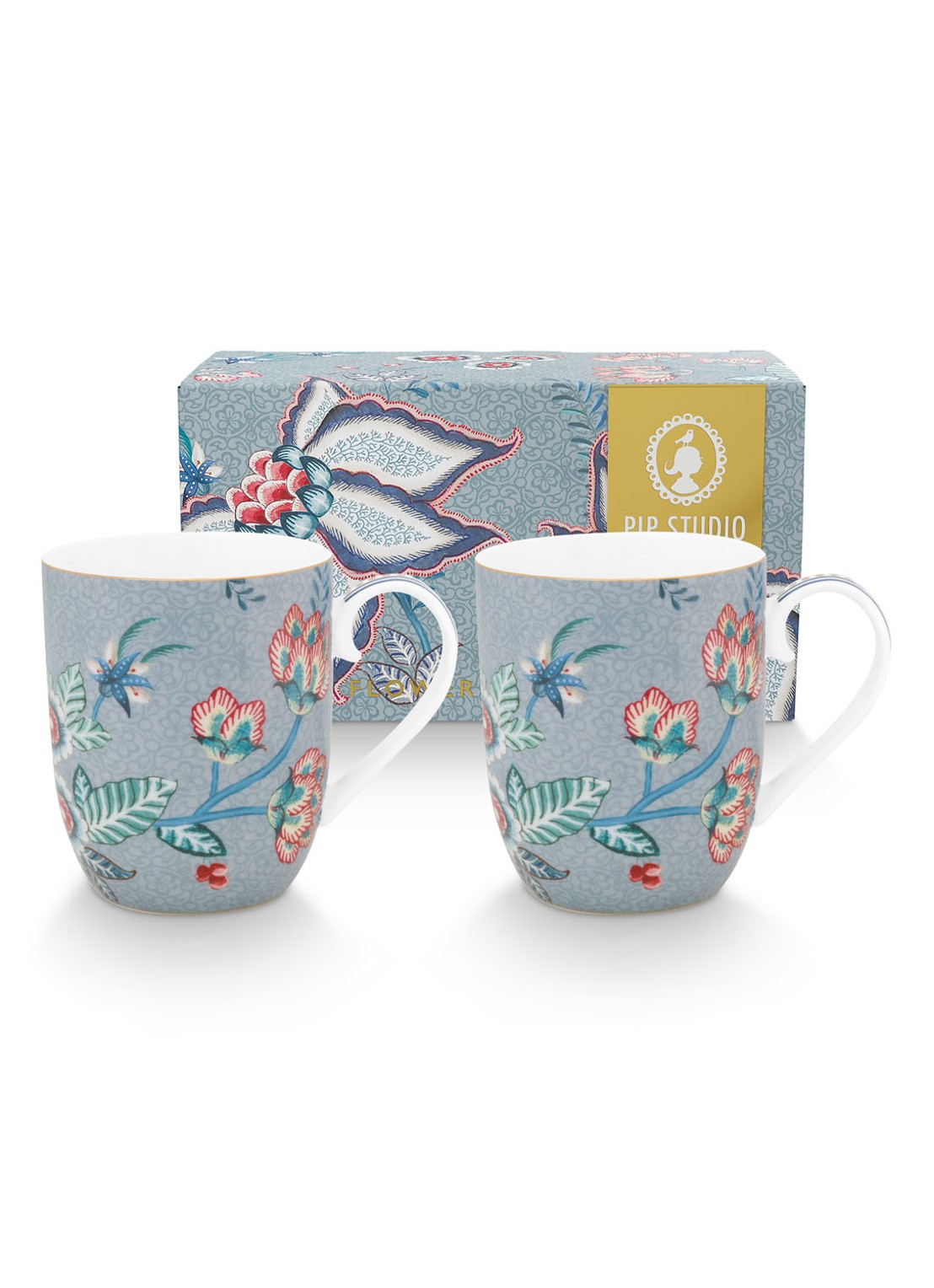 Pip Studio Flower Festival espressokopje 14,5 cl set van 2 - voorkant 4 blauwgrijs