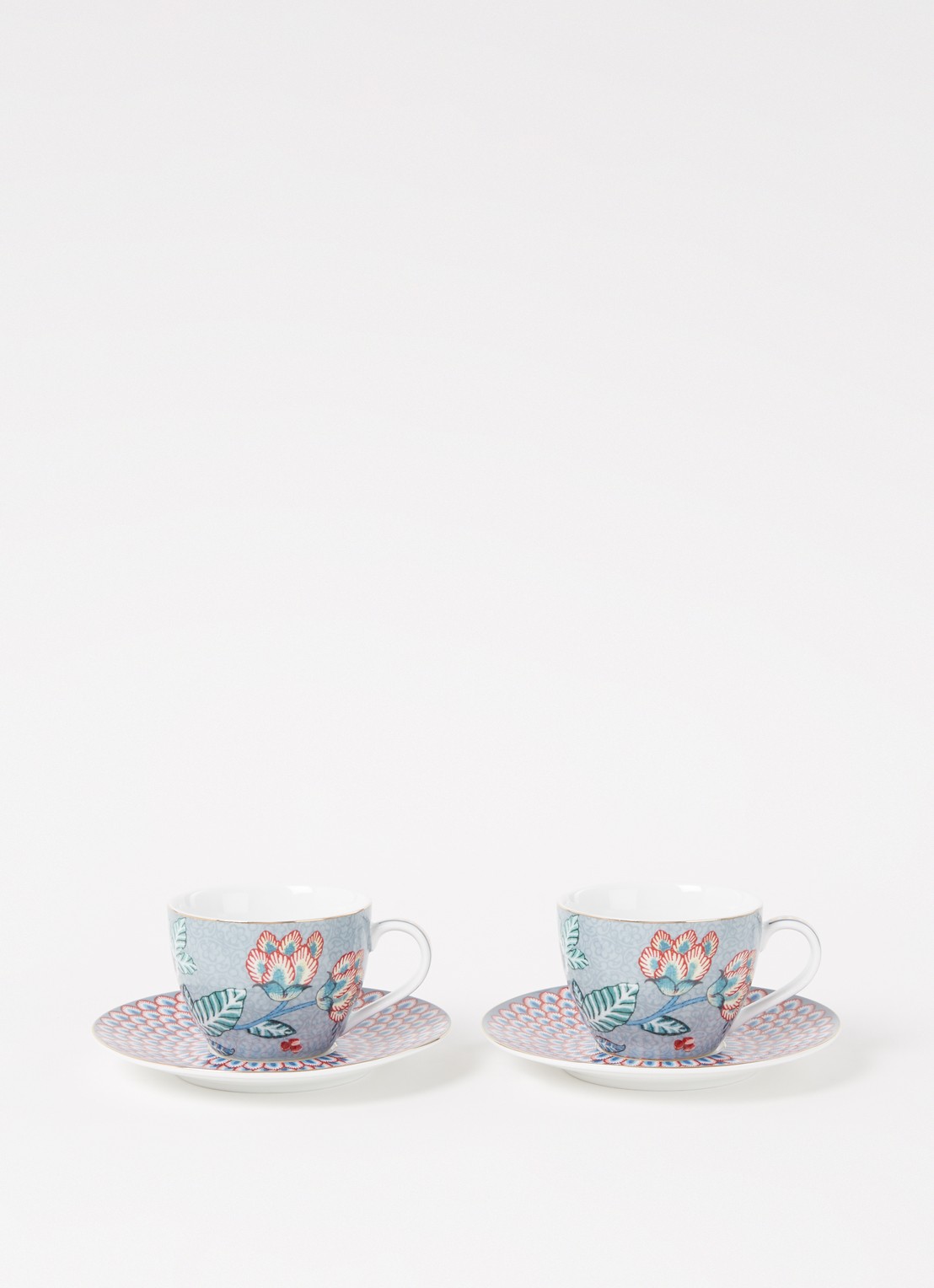 Pip Studio Flower Festival espressokopje en schotel 12 cl set van 2 - voorkant 2 blauwgrijs