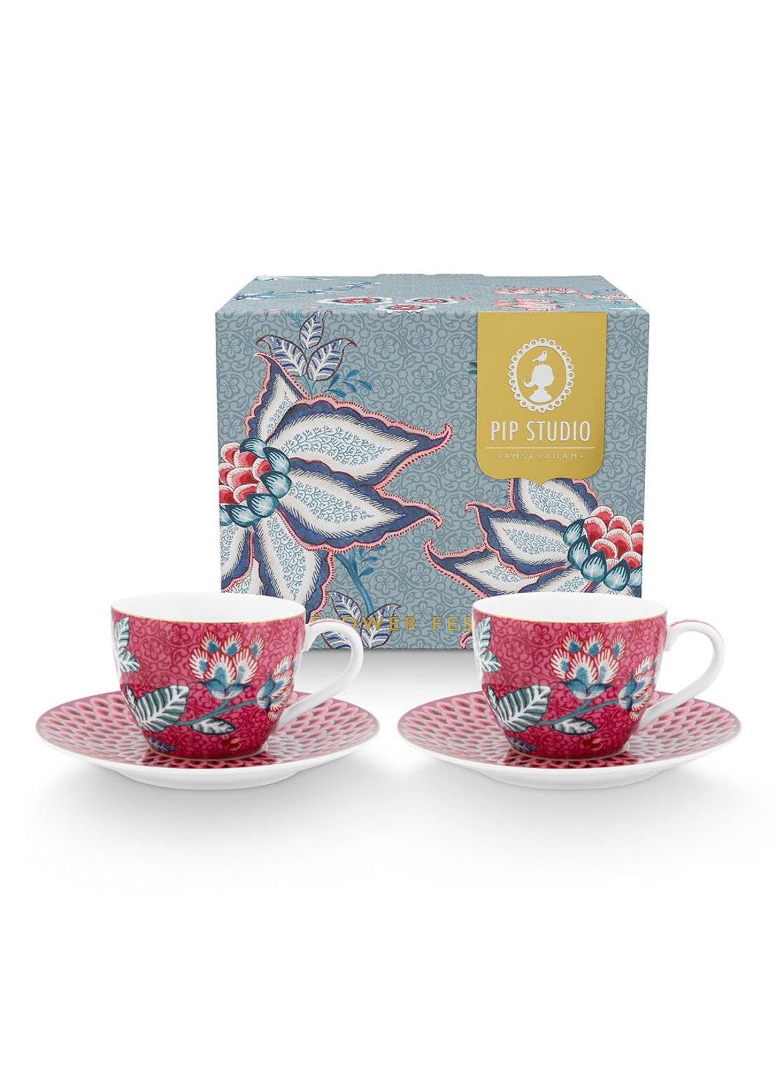 Pip Studio Flower Festival espressokopje en schotel 12 cl set van 2 - achterkant oudroze