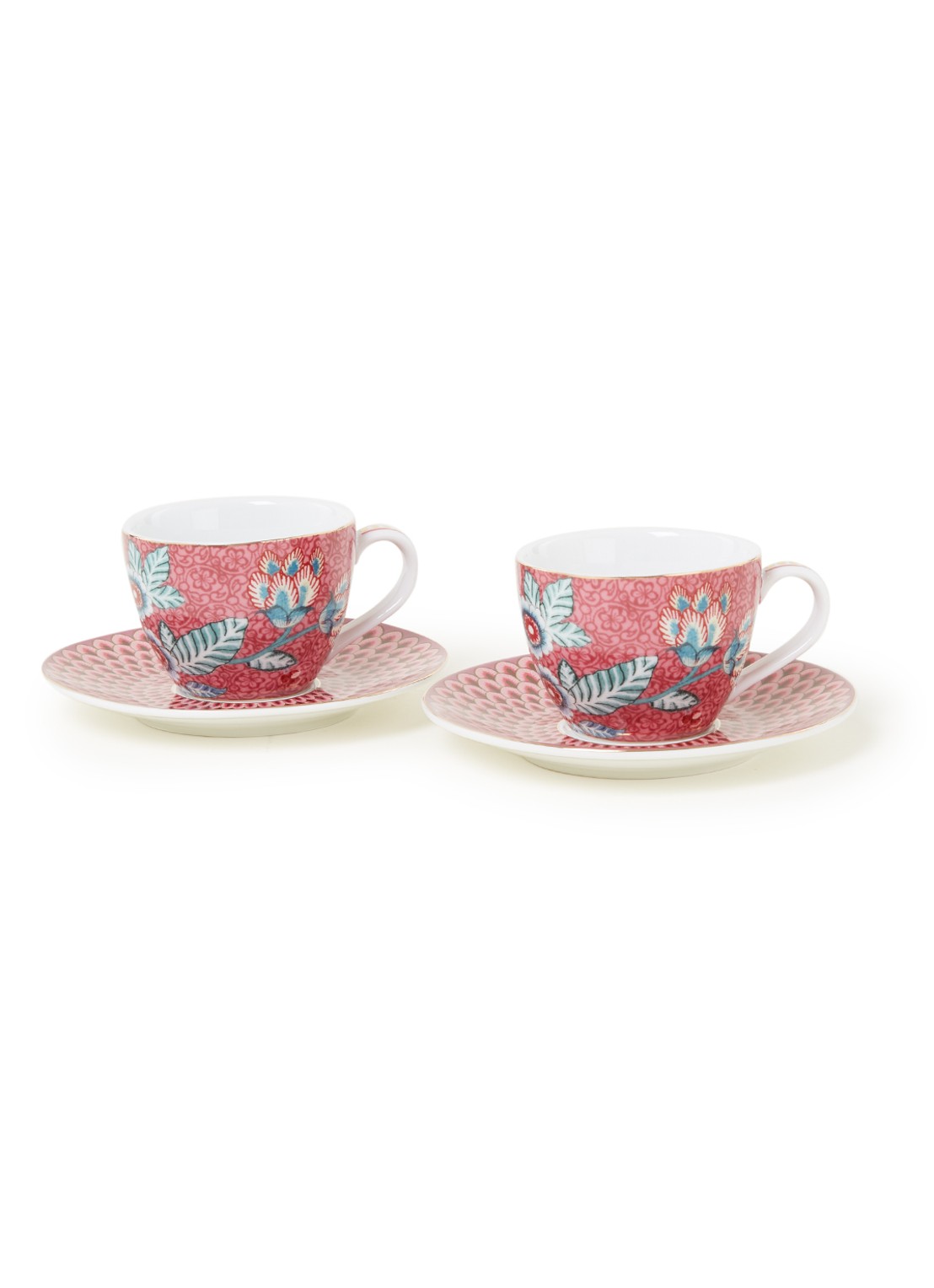 Pip Studio Flower Festival espressokopje en schotel 12 cl set van 2 - voorkant 6 oudroze