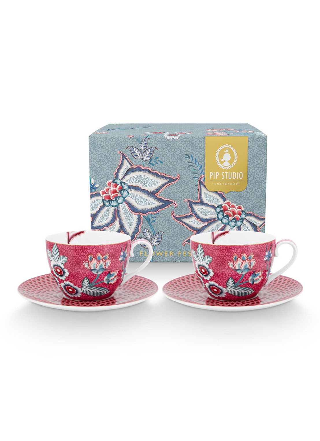 Pip Studio Flower Festival kop en schotel 28 cl set van 2 - achterkant 6 oudroze