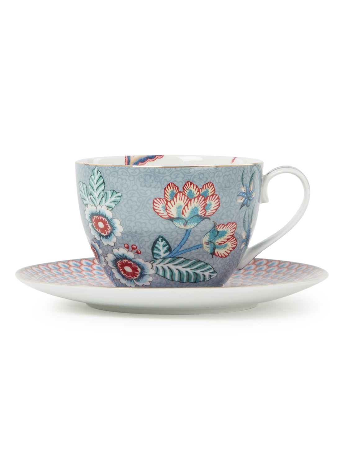 Pip Studio Flower Festival kop en schotel 28 cl  - voorkant blauwgrijs