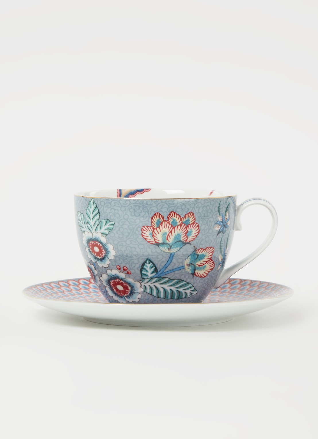 Pip Studio Flower Festival kop en schotel 28 cl  - voorkant 2 blauwgrijs
