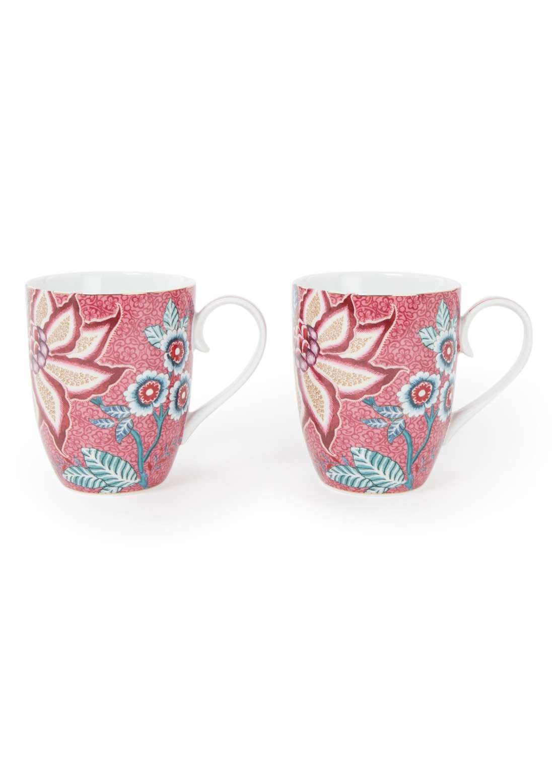 Pip Studio Flower Festival mok 35 cl set van 2 - voorkant roze