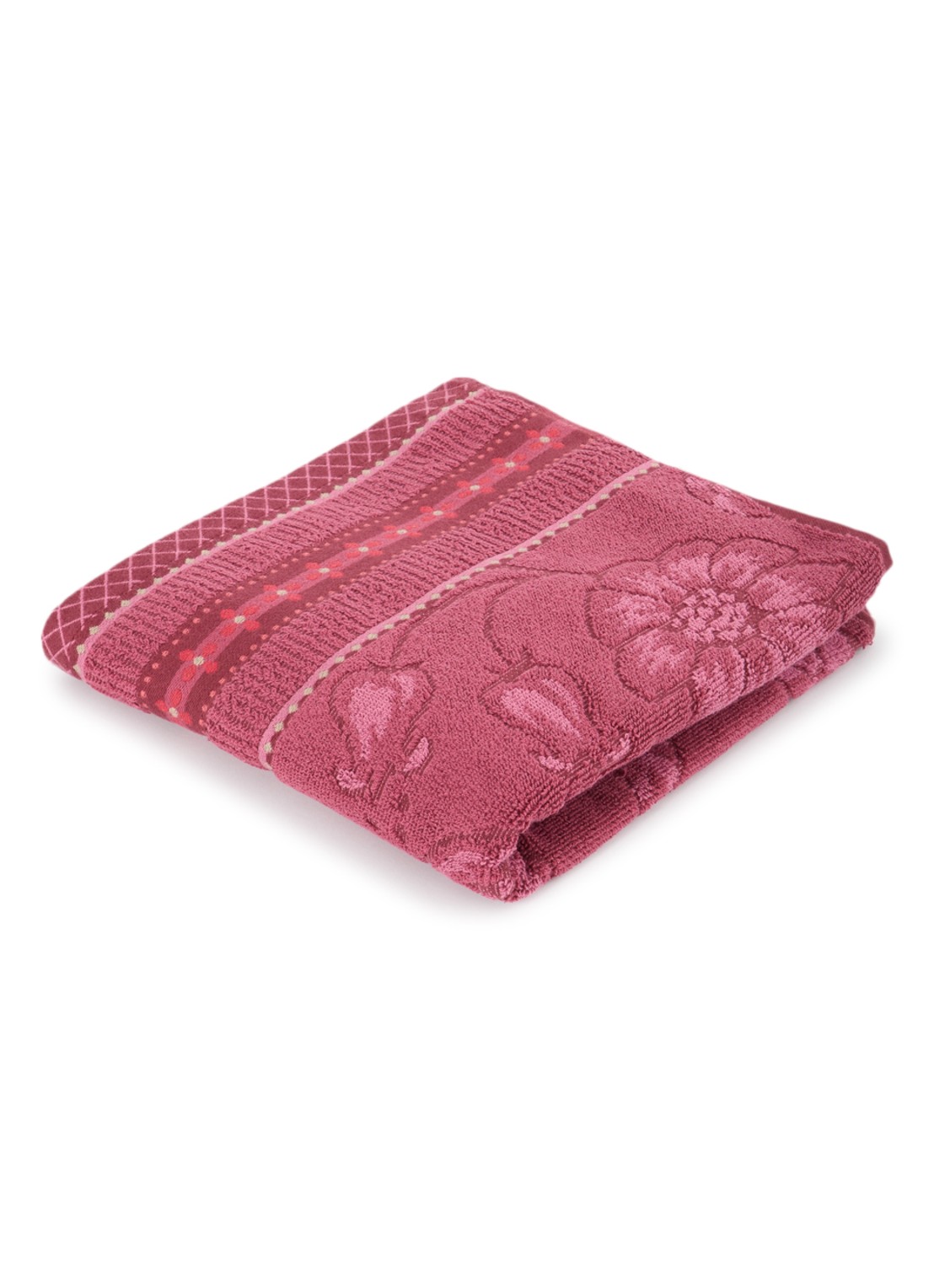 Pip Studio Jasmin Jacquard badhanddoek van katoen - 500 gr/m2 - 55 x 100 cm - voorkant 2 donkerroze