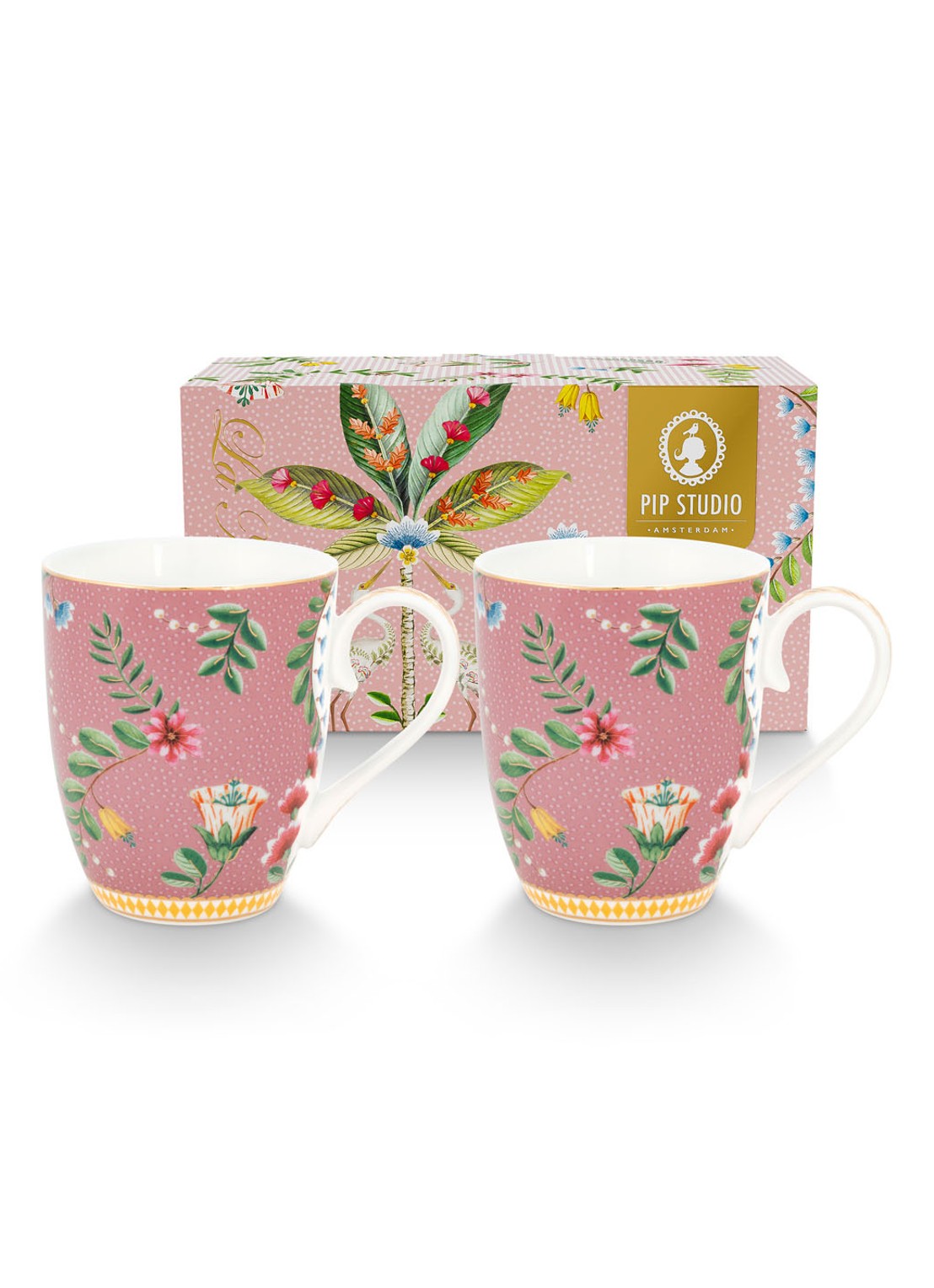 Pip Studio La Majorelle mok 35 cl set van 2 - achterkant 4 roze