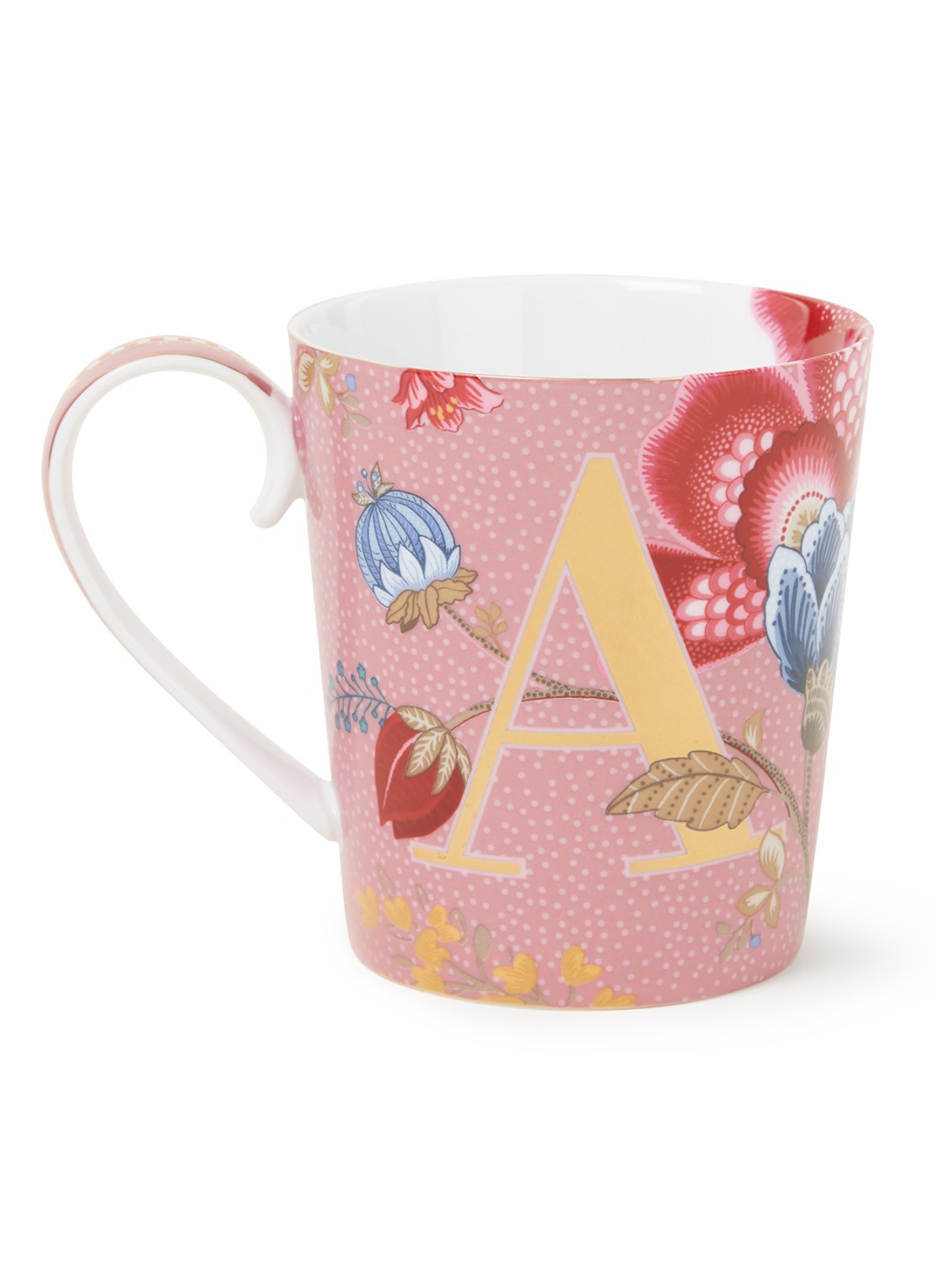 Pip Studio Letter A Floral Fantasy mok 35 cl - voorkant roze
