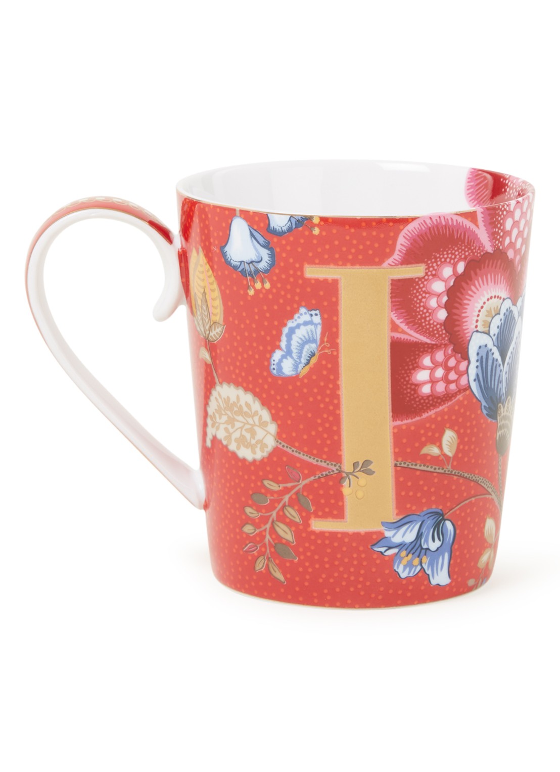Pip Studio Letter I Blushing Birds mok 35 cl - voorkant steenrood