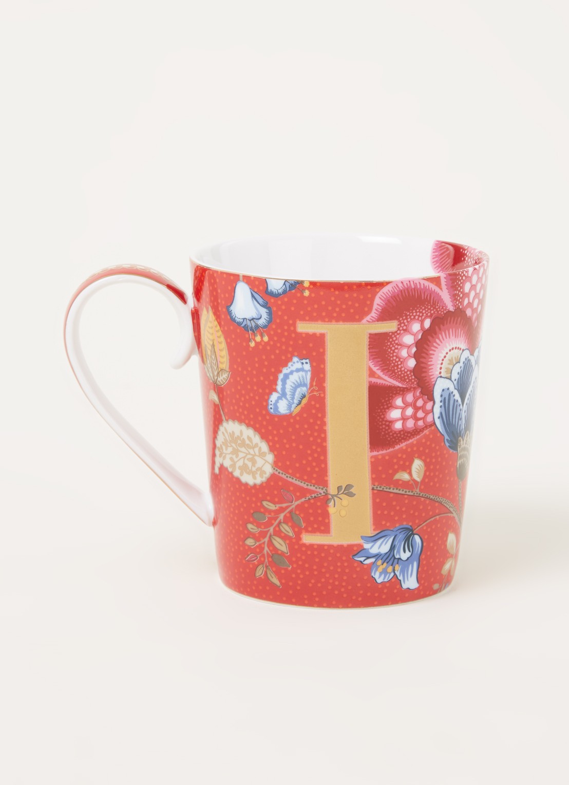 Pip Studio Letter I Blushing Birds mok 35 cl - voorkant 2 steenrood