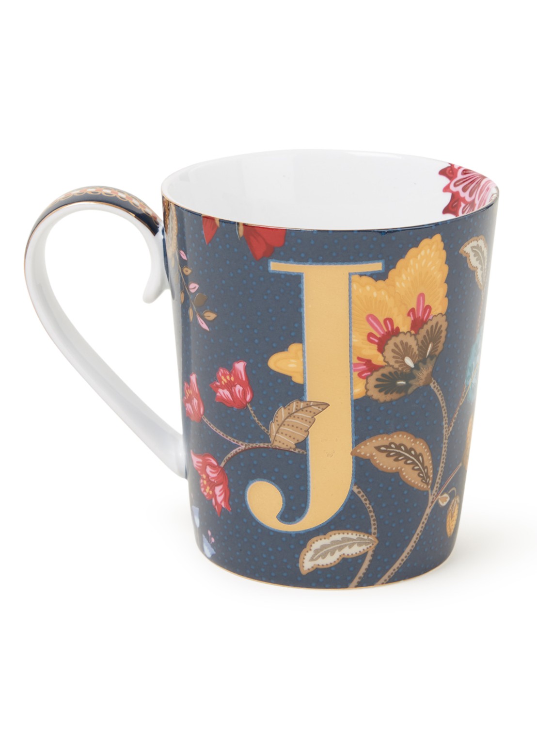 Pip Studio Letter J Floral Fantasy mok 35 cl - voorkant 3 blauw