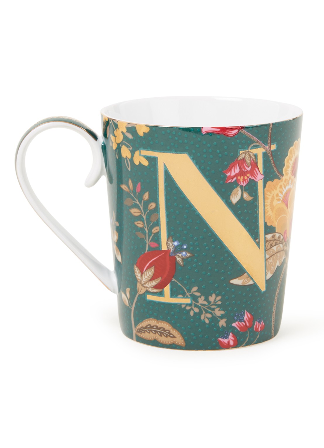 Pip Studio Letter N Floral Fantasy mok 35 cl - voorkant zeegroen