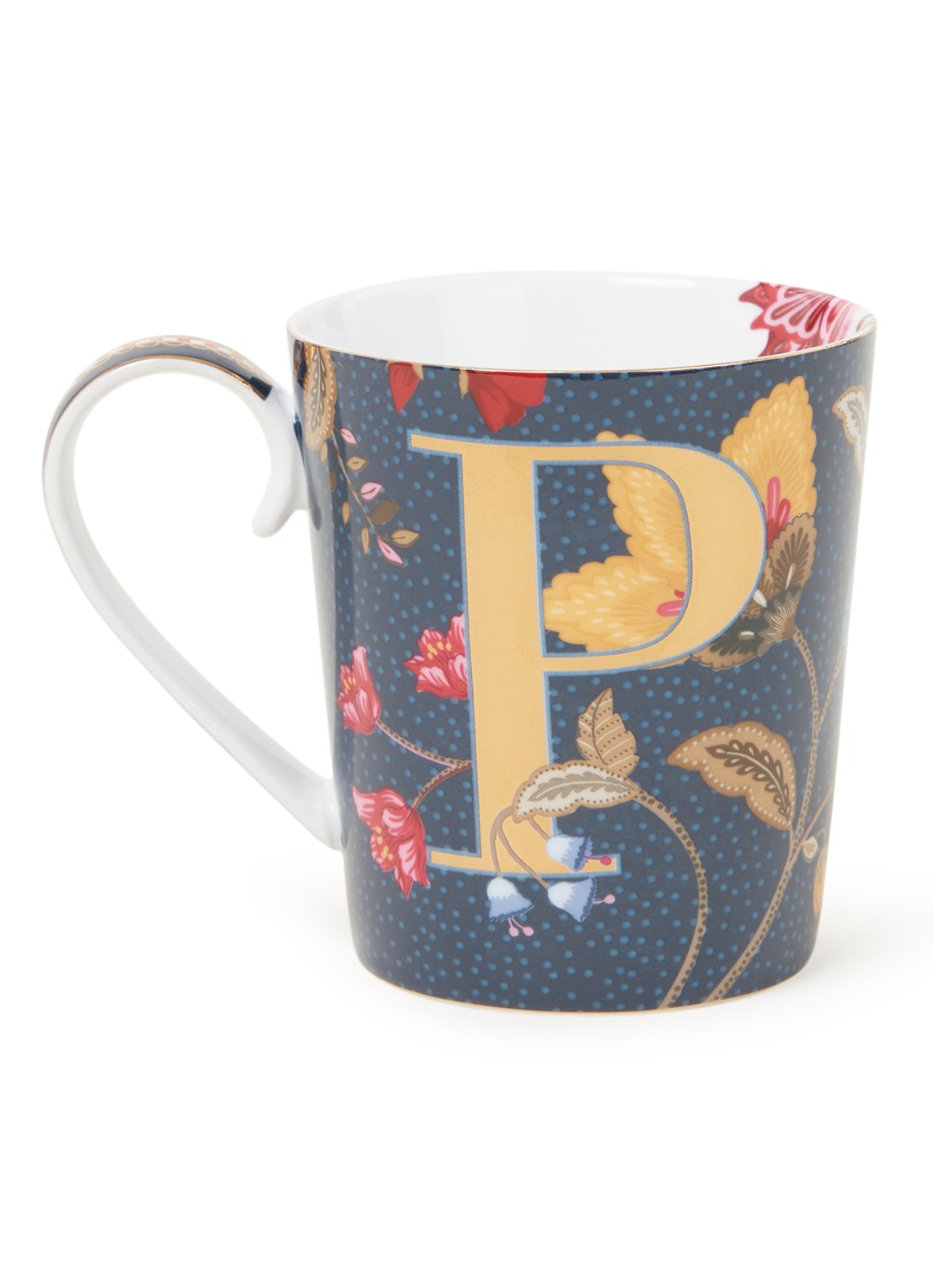 Pip Studio Letter P Floral Fantasy mok 35 cl - voorkant blauw