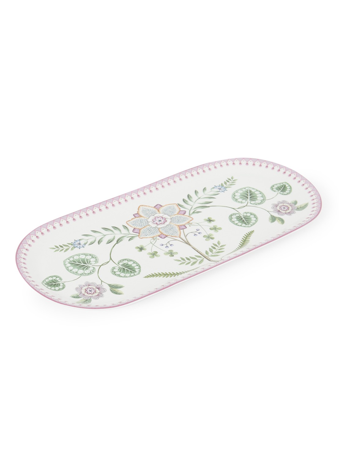 Pip Studio Lily & Lotus cakeschaal 33,5 x 15,5 cm - voorkant gebroken wit